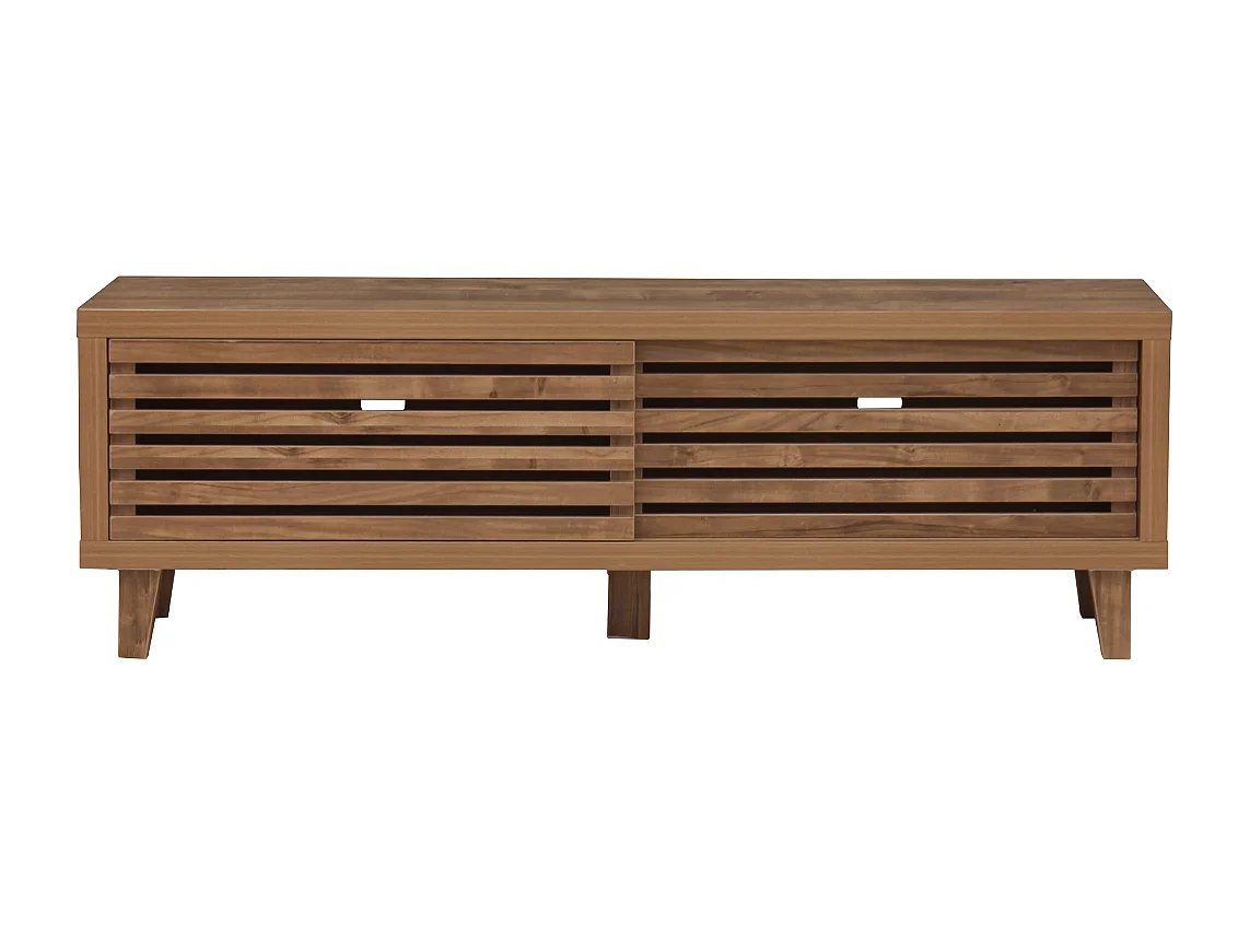 Meuble TV 2 portes coulissantes à lames ajourées L140 cm LIAM