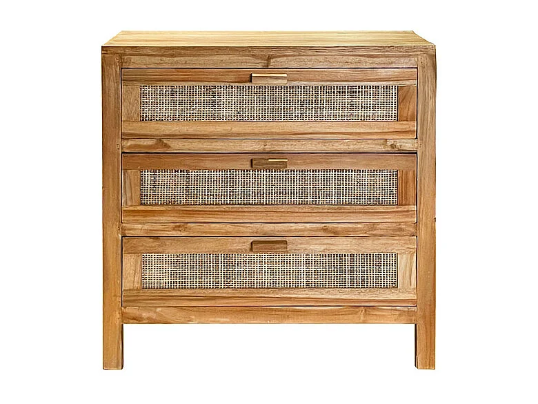 Commode H. 73 cm 3 tiroirs en teck et cannage rotin – CAMILO