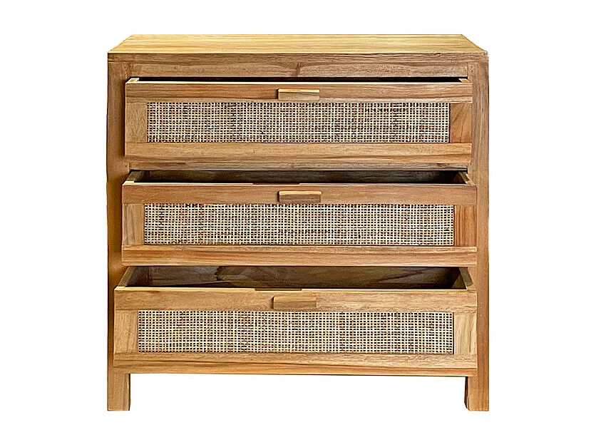 Commode H. 73 cm 3 tiroirs en teck et cannage rotin – CAMILO