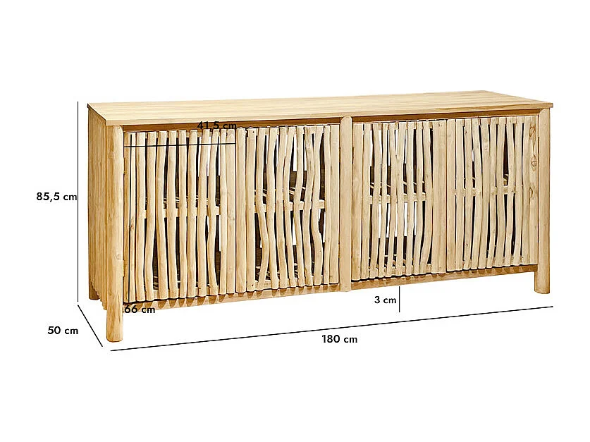 Buffet L. 180 cm 4 portes en teck massif et bois flotté – MARIANO