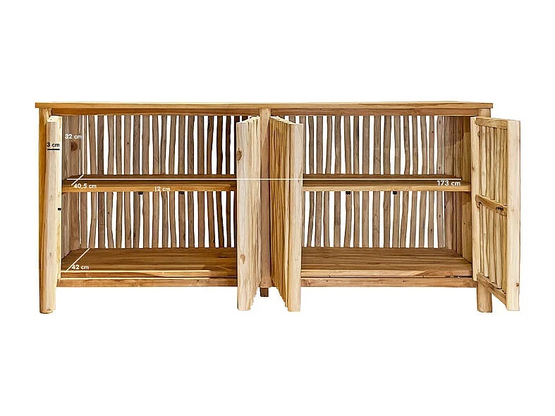 Buffet L. 180 cm 4 portes en teck massif et bois flotté – MARIANO