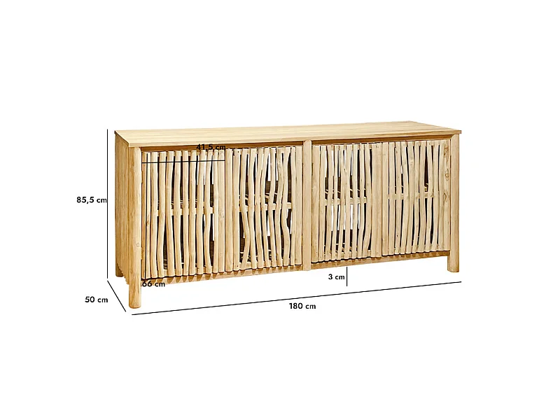 Buffet L. 180 cm 4 portes en teck massif et bois flotté – MARIANO