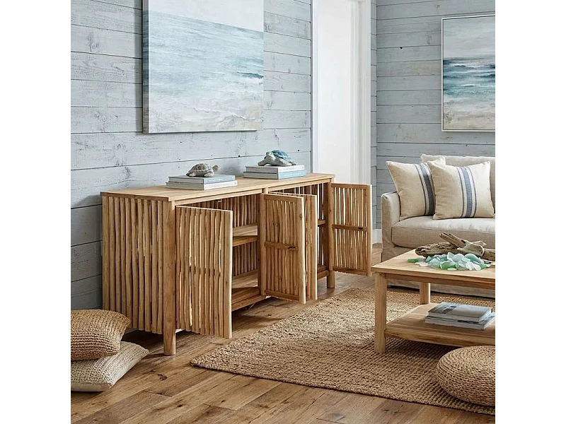 Buffet L. 180 cm 4 portes en teck massif et bois flotté – MARIANO