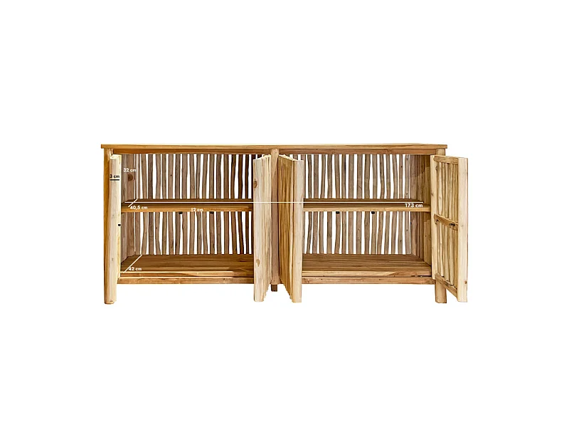 Buffet L. 180 cm 4 portes en teck massif et bois flotté – MARIANO