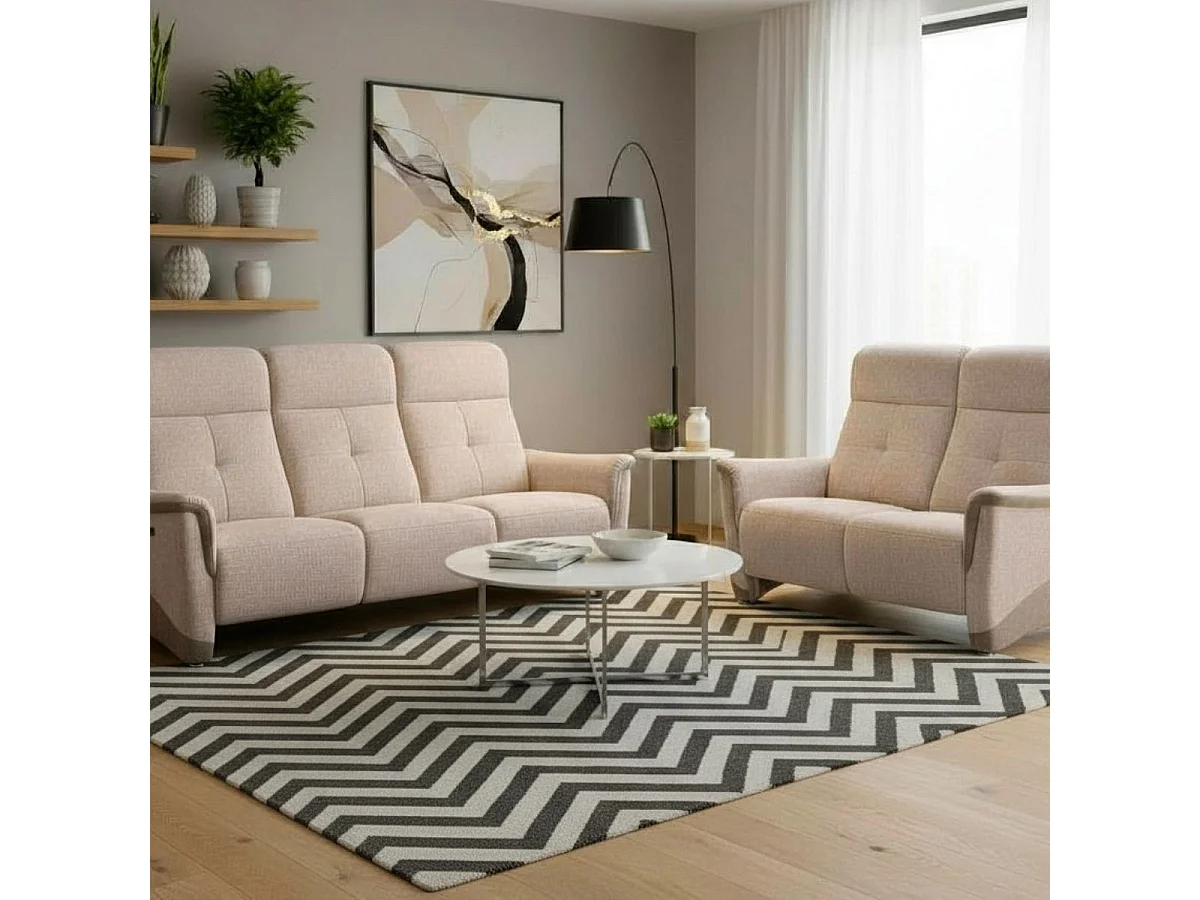 Ensemble canapé relax électrique 3 places + canapé fixe 2 places tissu maillé beige - AUSTRAL