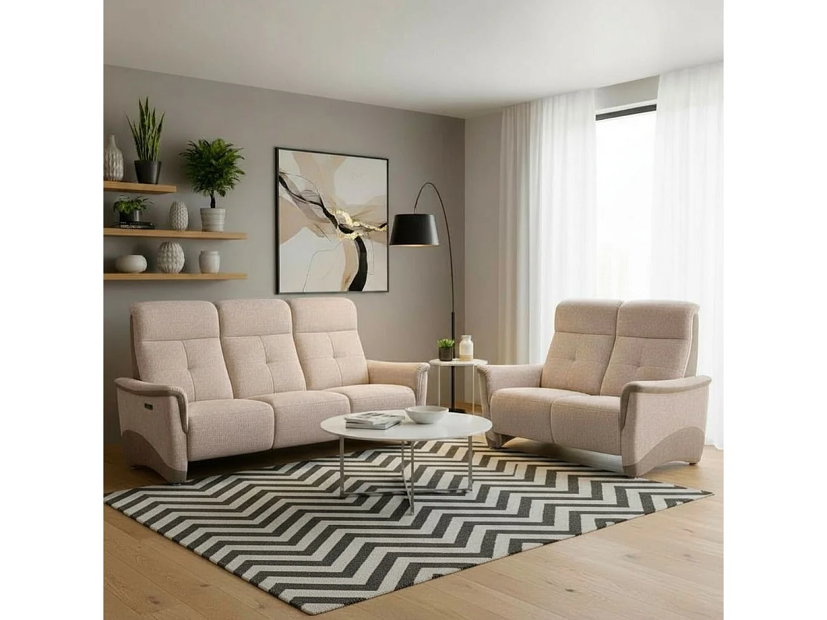 Ensemble canapé relax électrique 3 places + canapé fixe 2 places tissu maillé beige - AUSTRAL
