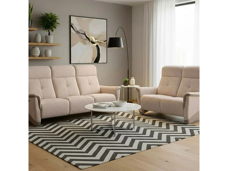 Ensemble canapé relax électrique 3 places + canapé fixe 2 places tissu maillé beige - AUSTRAL