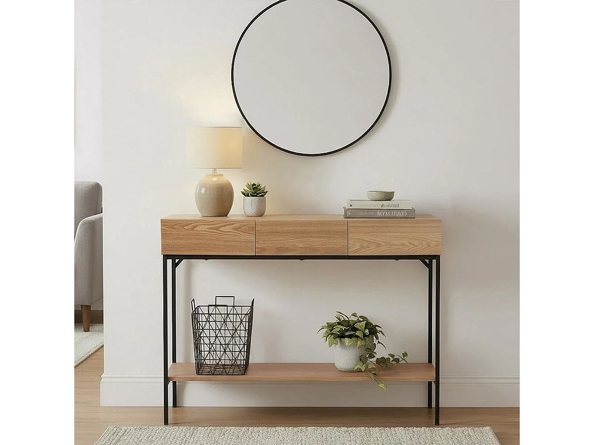 Console 3 tiroirs avec 1 tablette décor bois et métal L120 cm TESSA