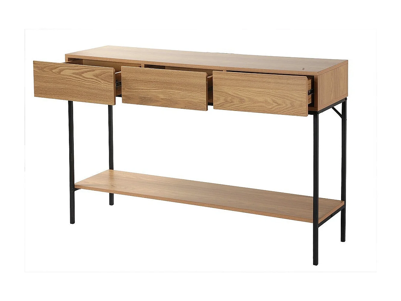 Console 3 tiroirs avec 1 tablette décor bois et métal L120 cm TESSA