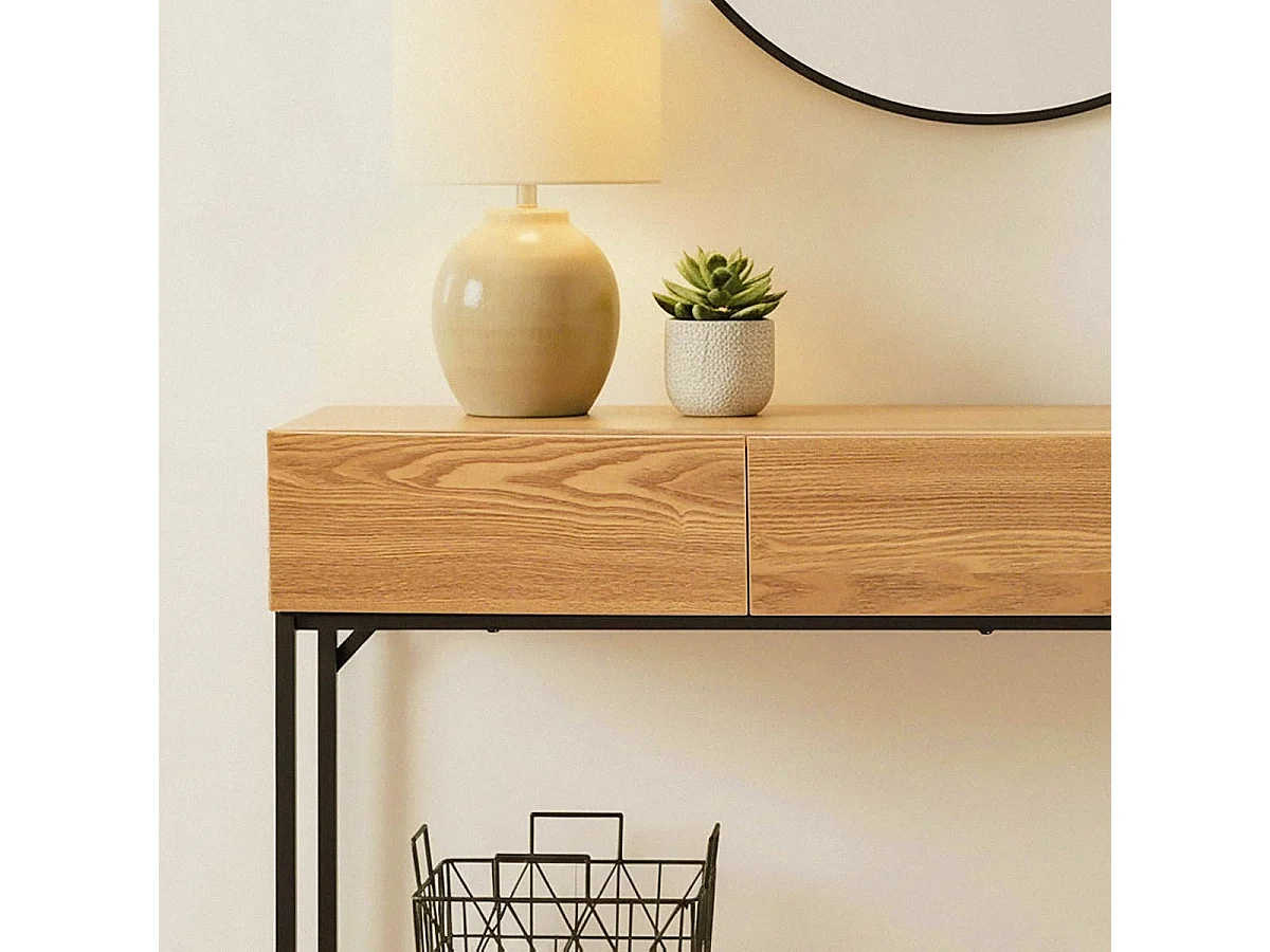 Console 3 tiroirs avec 1 tablette décor bois et métal L120 cm TESSA