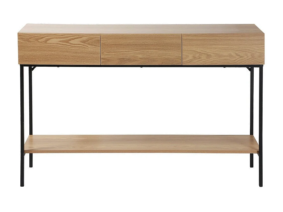 Consola de 3 cajones con 1 estante inferior, decoración de madera y metal negro, L120 cm - TESSA