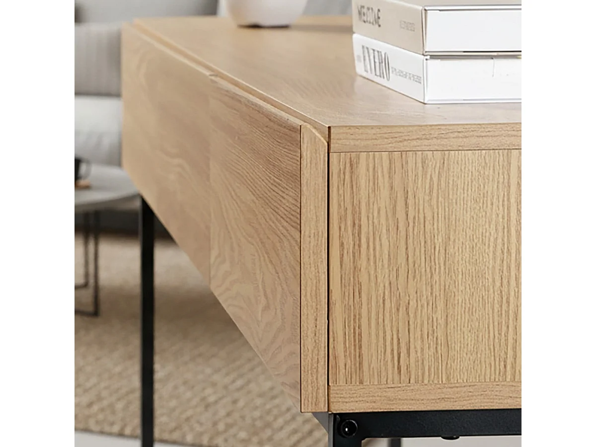 Consola de 3 cajones con 1 estante inferior, decoración de madera y metal negro, L120 cm - TESSA