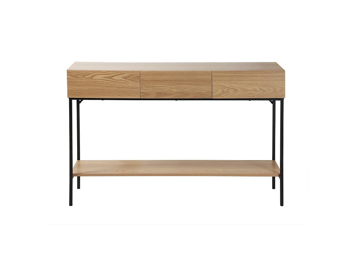 Console 3 tiroirs avec 1 tablette décor bois et métal L120 cm TESSA