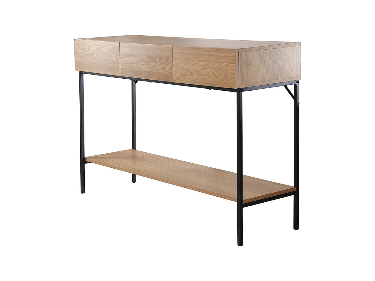 Console 3 tiroirs avec 1 tablette décor bois et métal L120 cm TESSA