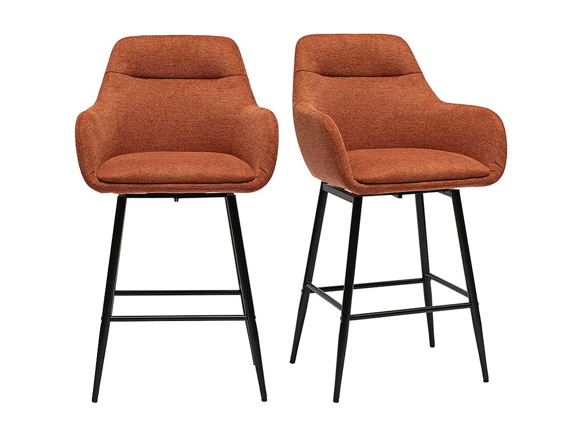 Taburetes de bar giratorios 360° en tela efecto terciopelo texturizado tierra quemada y metal H65.5 cm (juego de 2) ALESS