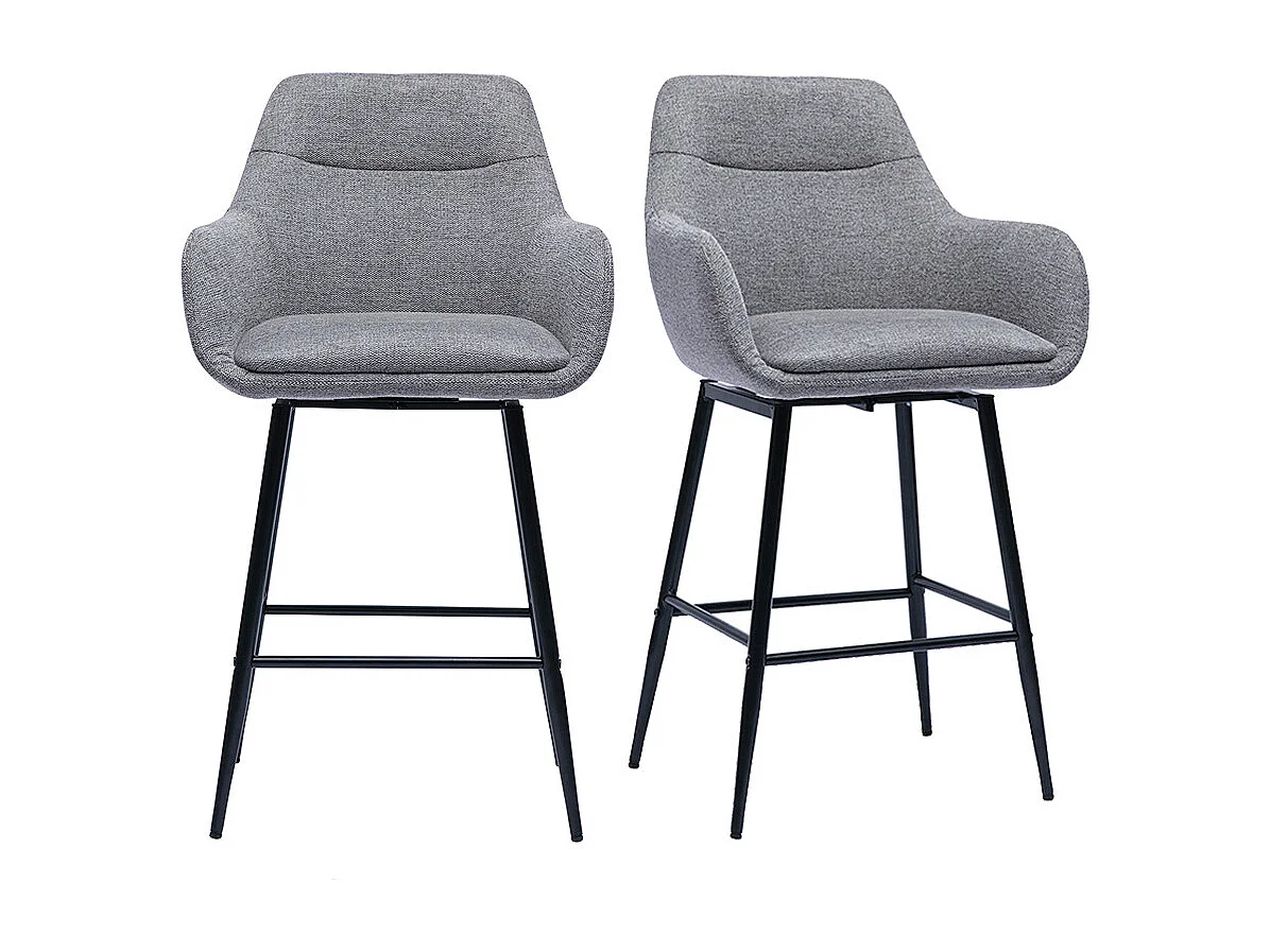 Taburetes de bar giratorios 360° en tela efecto terciopelo texturizado gris y metal H65.5 cm (paquete de 2) ALESS