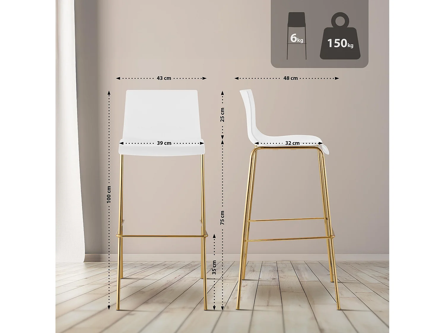 Lot de 2  Tabouret de bar - Plastique & Antique foncé - Blanc - Hover