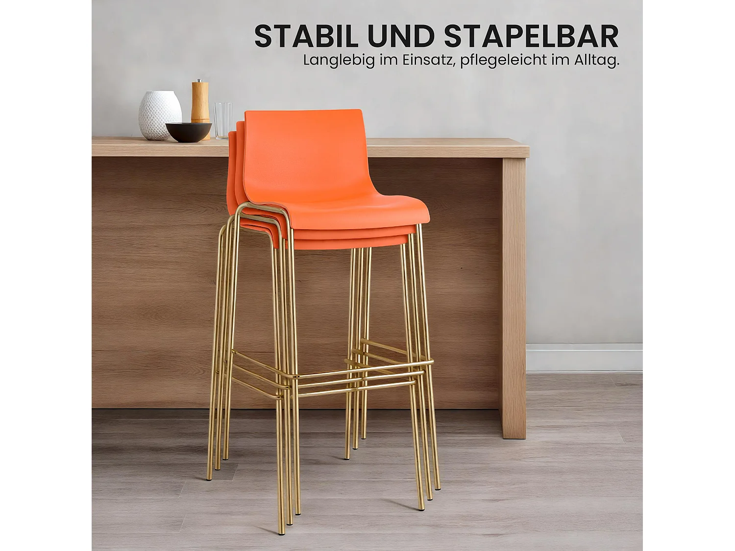 Lot de 2  Tabouret de bar - Plastique & Antique foncé - Orange - Hover