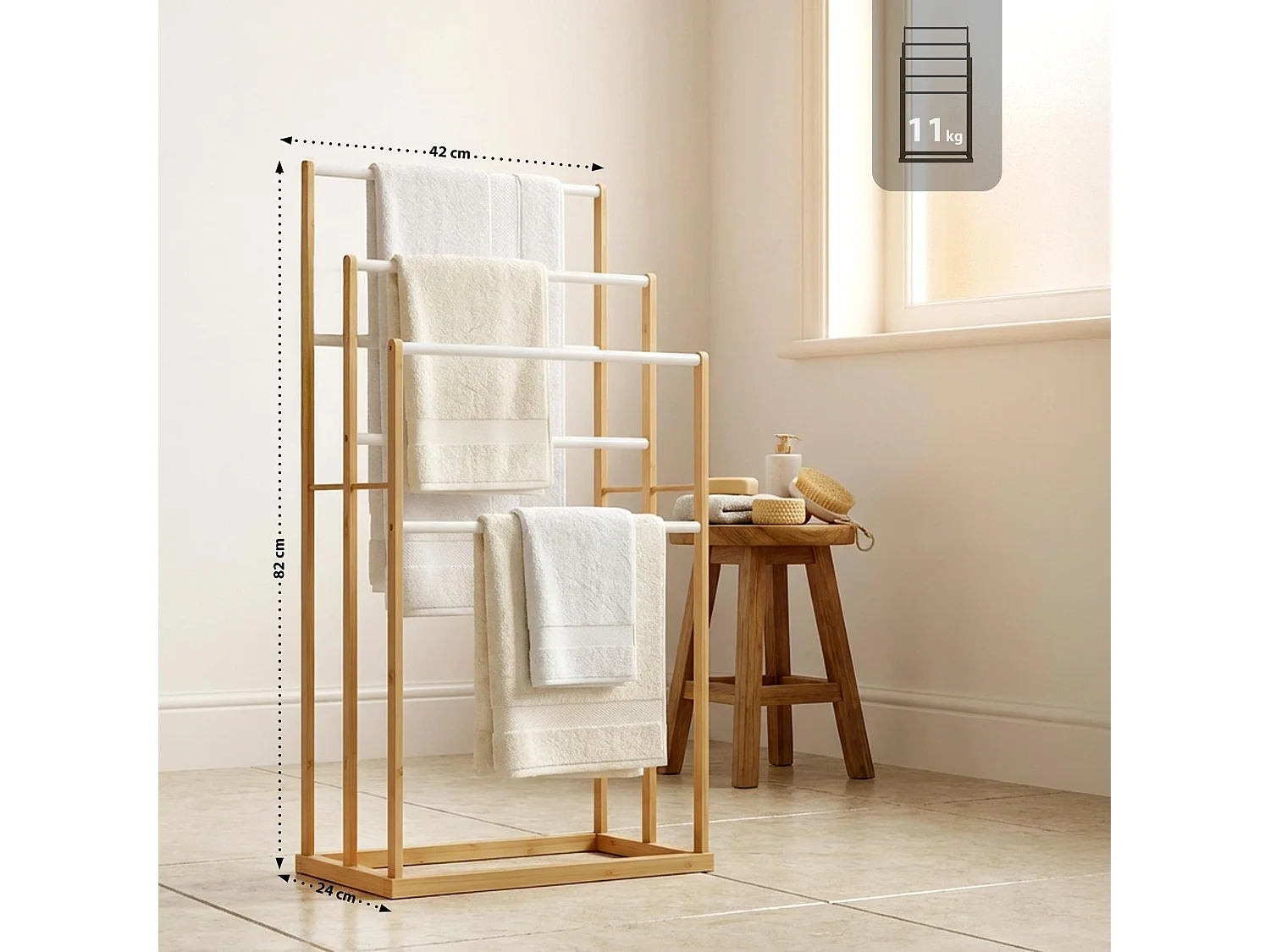 Porte-serviettes - Bois - 42 x 24 x 82cm - Nature - Malami