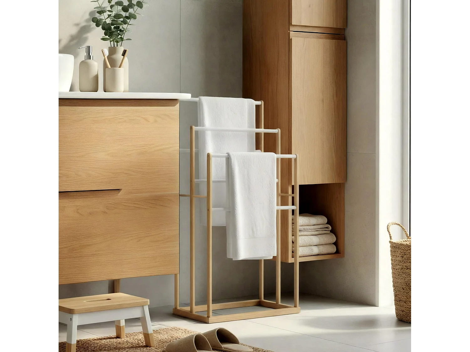 Porte-serviettes - Bois - 42 x 24 x 82cm - Nature - Malami