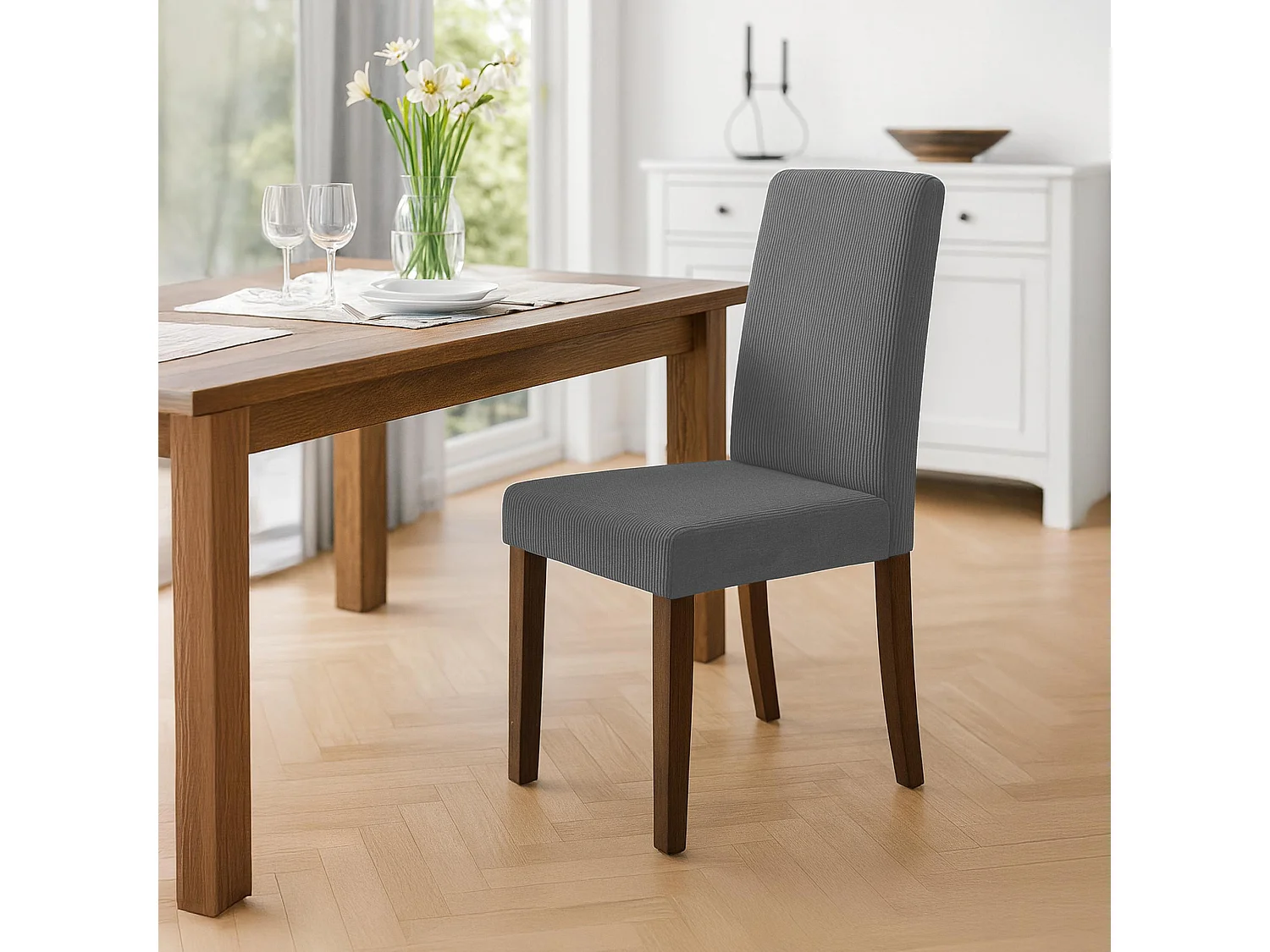 Lot de 2  chaise salle à manger - Cordon & Antique foncé - Gris - Ina