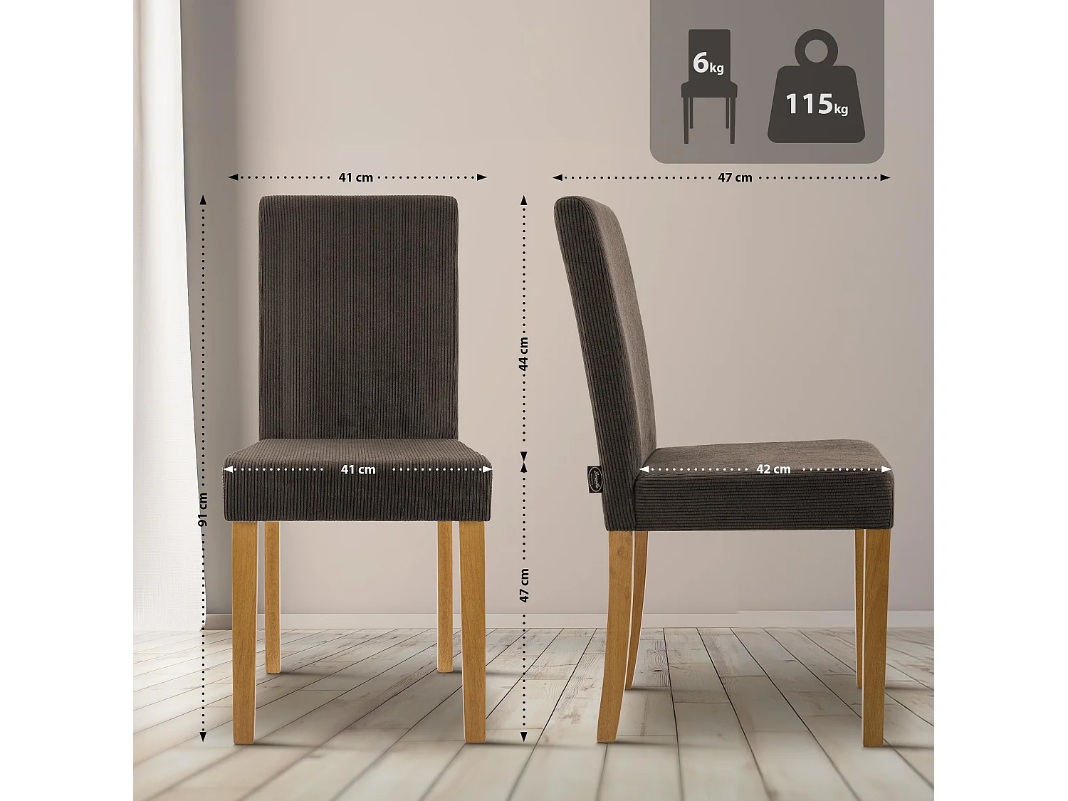 Lot de 2  chaise salle à manger - Cordon & Antique clair - Marron - Ina