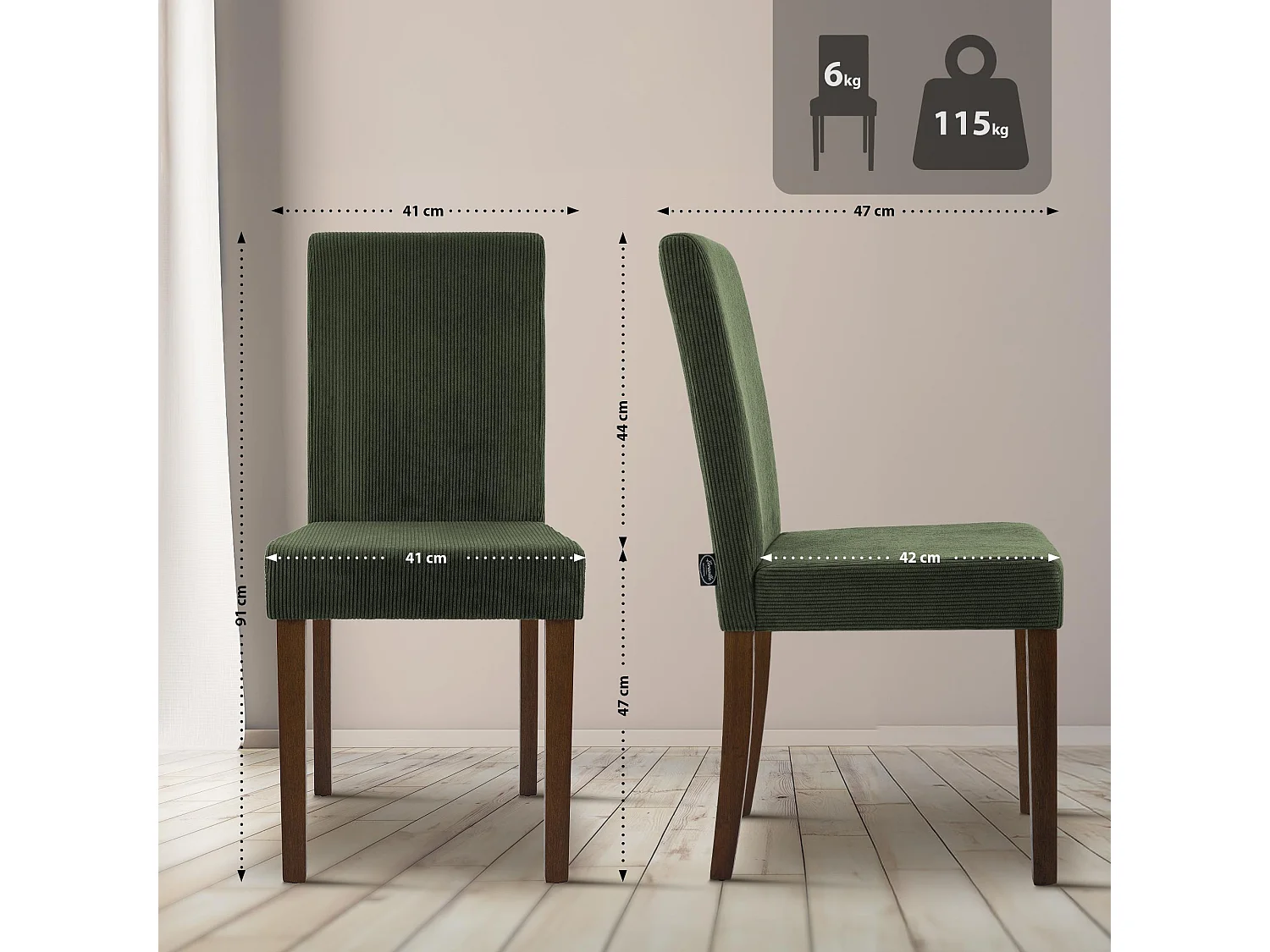 Lot de 2  chaise salle à manger - Cordon & Antique foncé - Vert - Ina