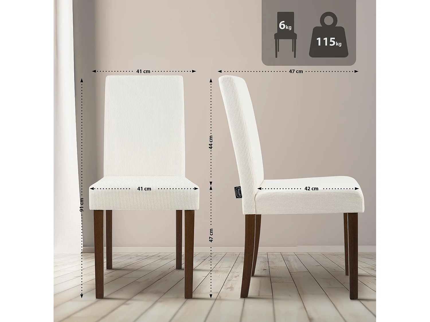 Lot de 2  chaise salle à manger - Cordon & Antique foncé - Crème - Ina