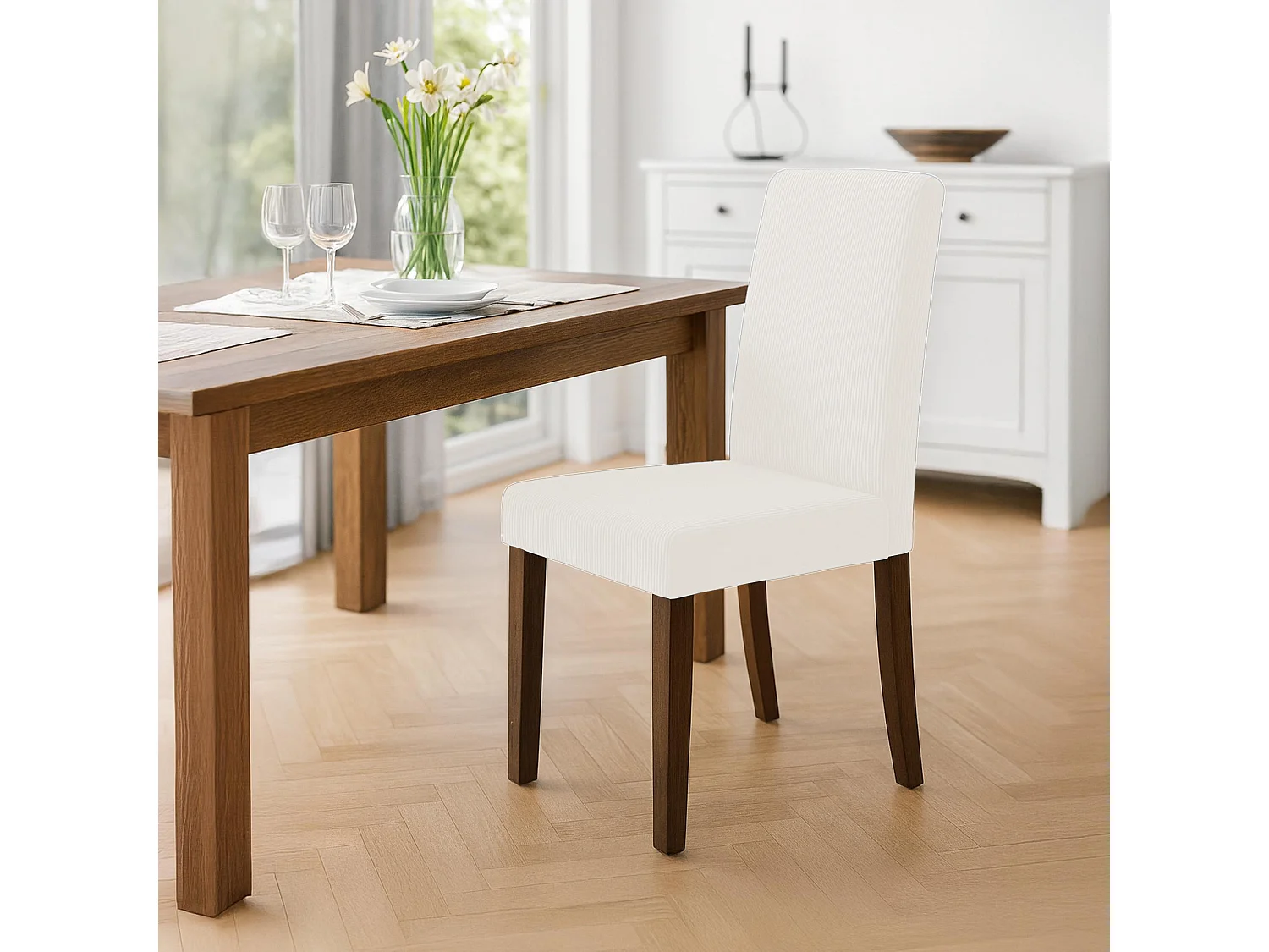 Lot de 2  chaise salle à manger - Cordon & Antique foncé - Crème - Ina