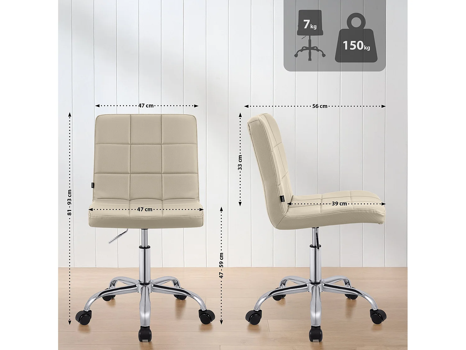 Chaise de bureau - Similicuir - Crème - Darfield