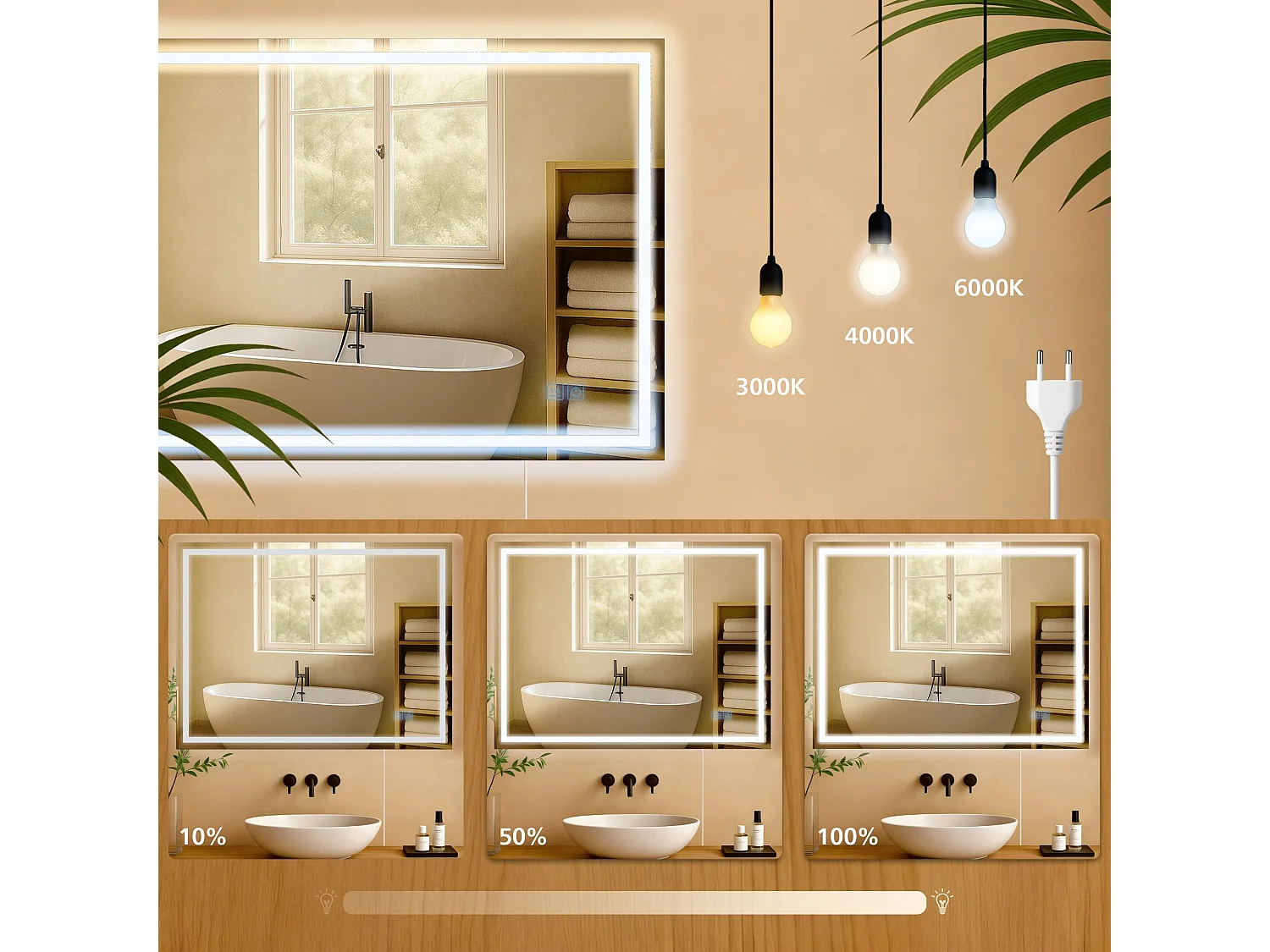 Miroir mural - carré - Verre - 80 x 3.5 cm - Verre clair - Jaffrey