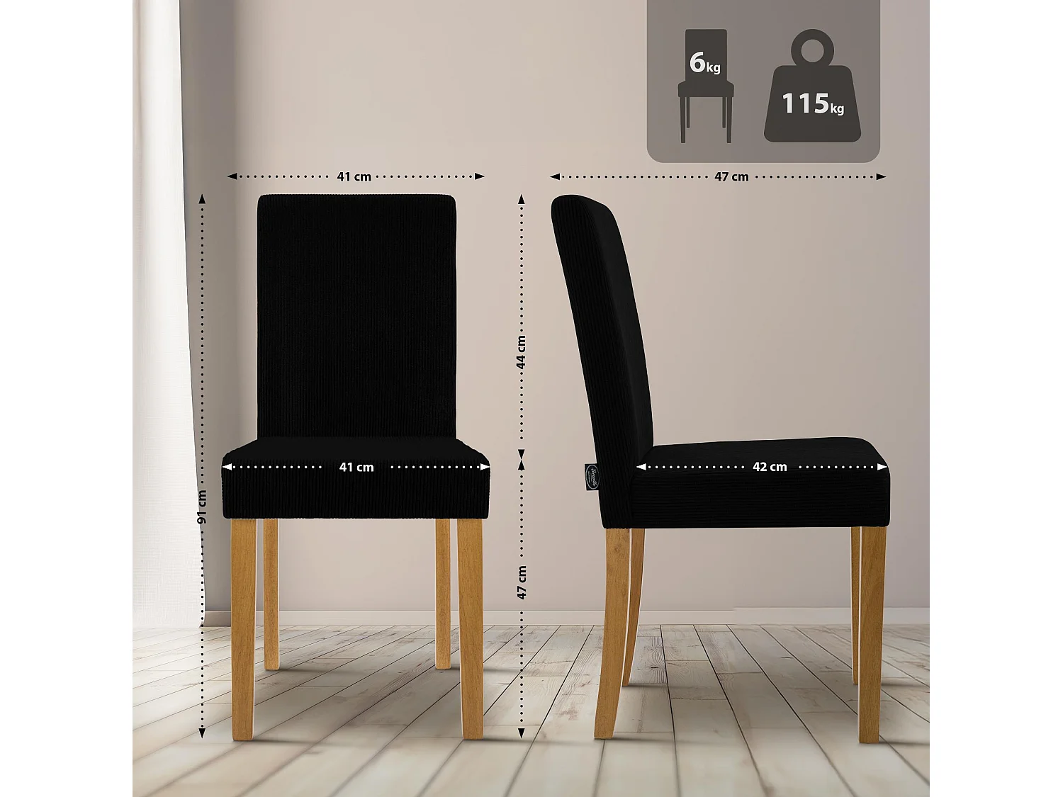 Lot de 2  chaise salle à manger - Cordon & Antique clair - Noir - Ina