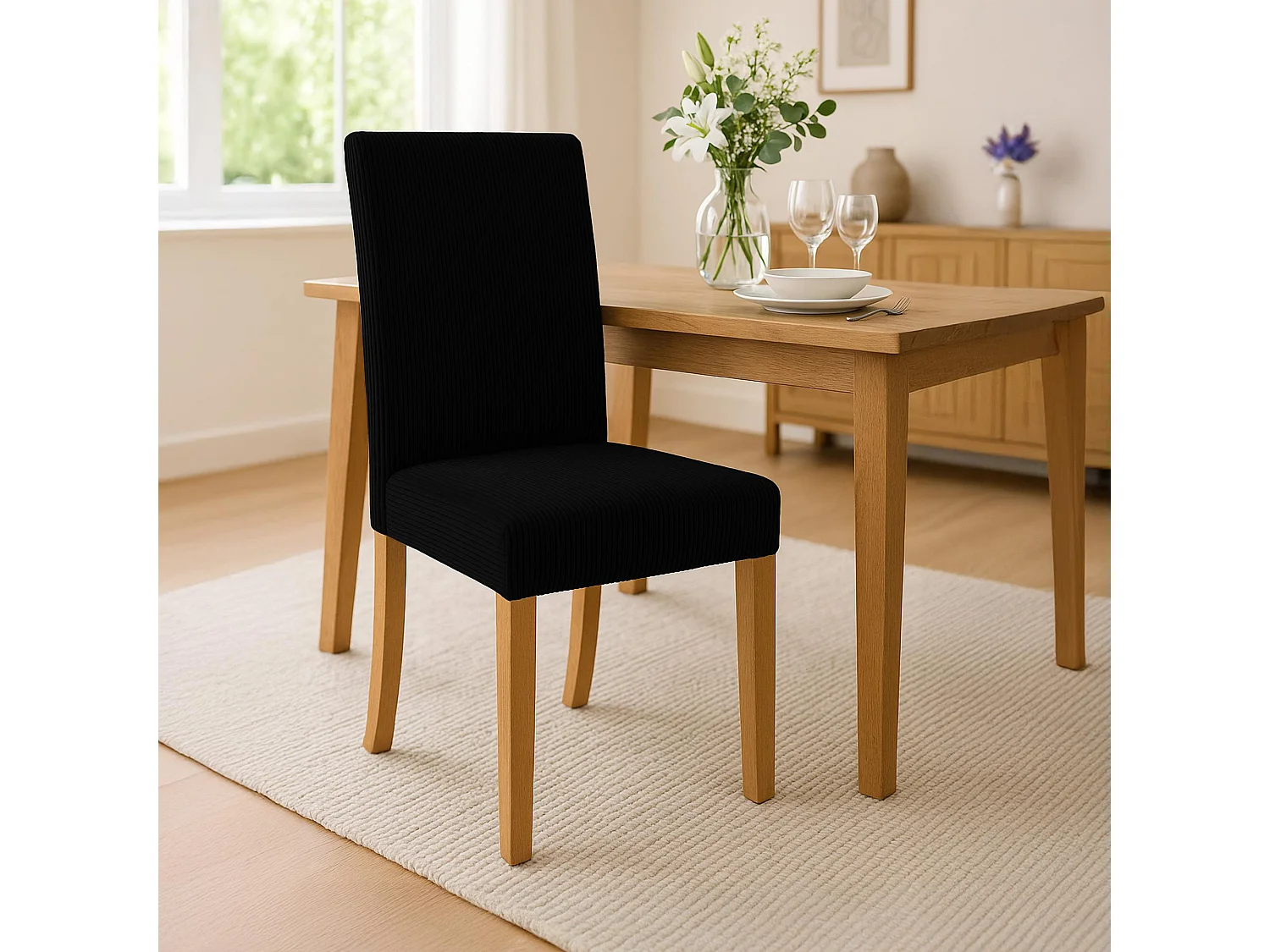 Lot de 2  chaise salle à manger - Cordon & Antique clair - Noir - Ina