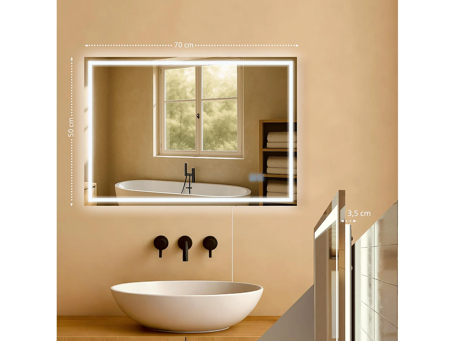 Miroir mural - carré - Verre - 70 x 3.5 cm - Verre clair - Jaffrey