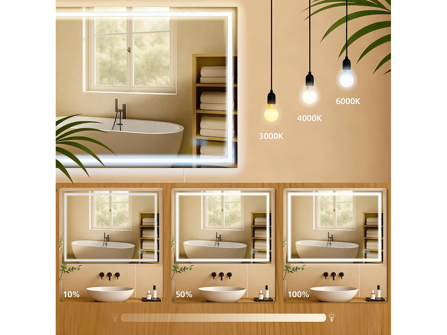 Miroir mural - carré - Verre - 70 x 3.5 cm - Verre clair - Jaffrey