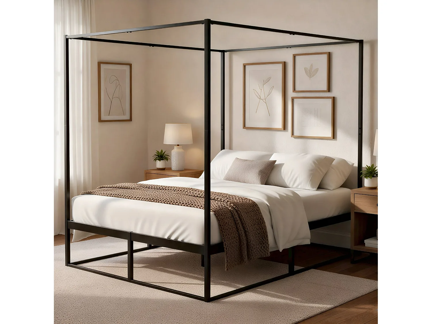 Lit en métal - Métal - 140 x 200 cm - Noir - Batoni