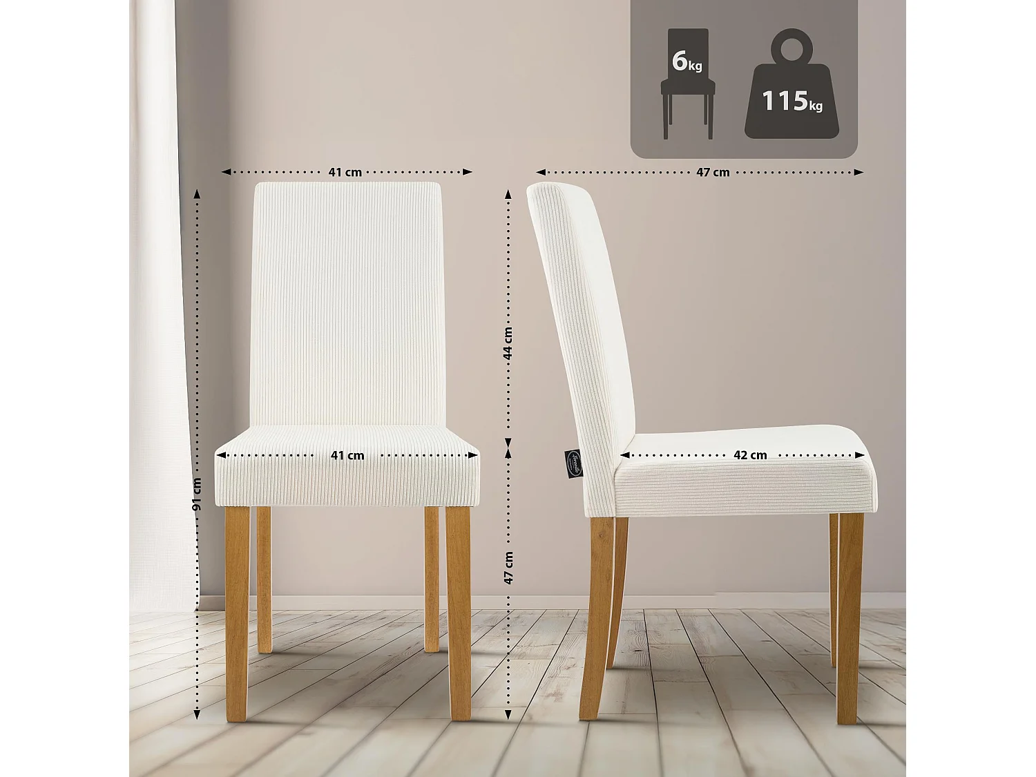 Lot de 2  chaise salle à manger - Cordon & Antique clair - Crème - Ina