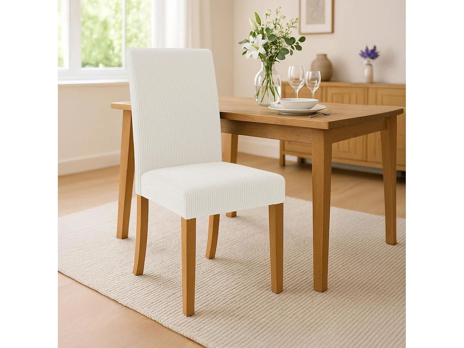 Lot de 2  chaise salle à manger - Cordon & Antique clair - Crème - Ina