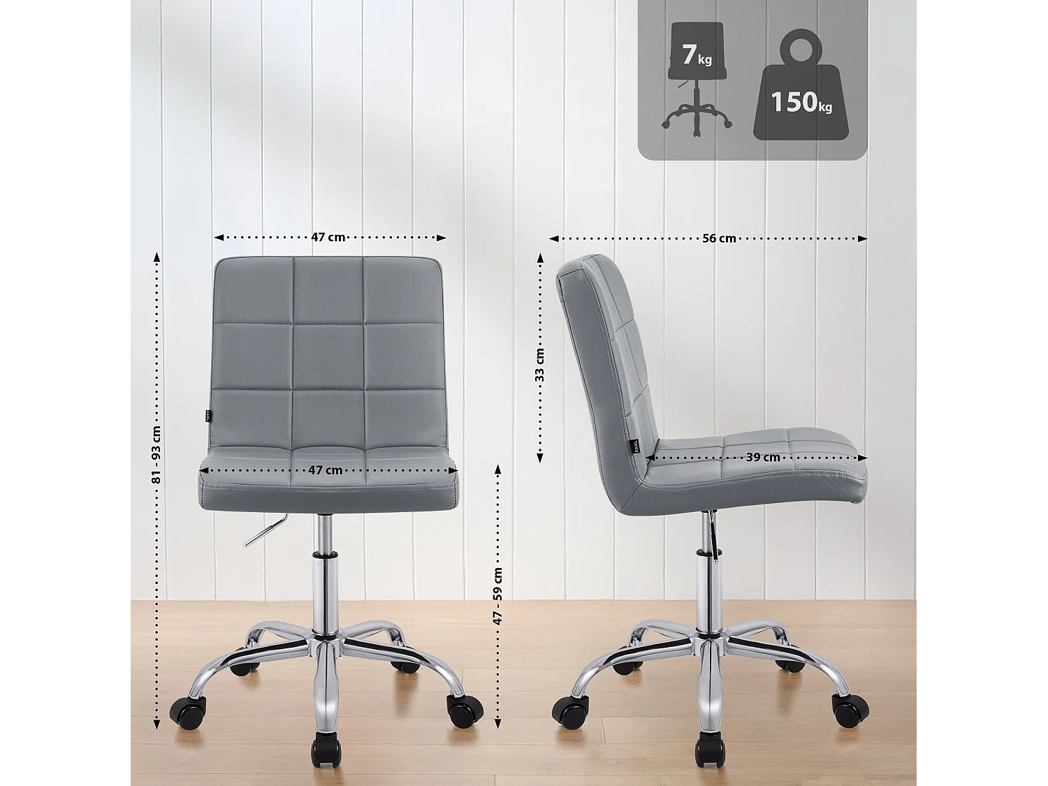 Chaise de bureau - Similicuir - Gris - Darfield