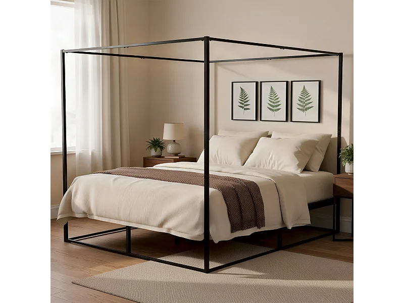 Lit en métal - Métal - 180 x 200 cm - Noir - Batoni