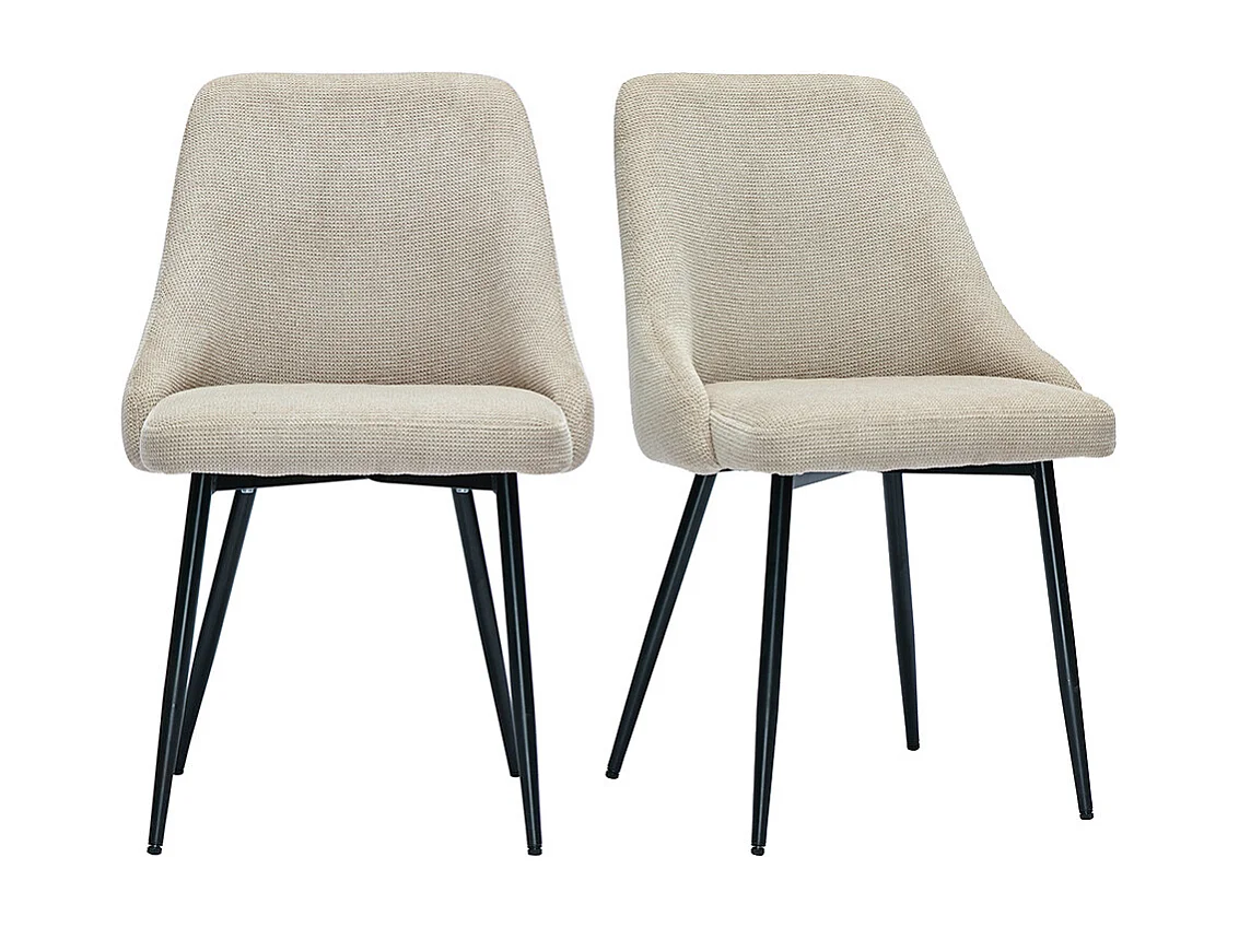 Stühle aus beigem Samteffekt-Textilgewebe und schwarzem Metall (2er Set) HASTA
