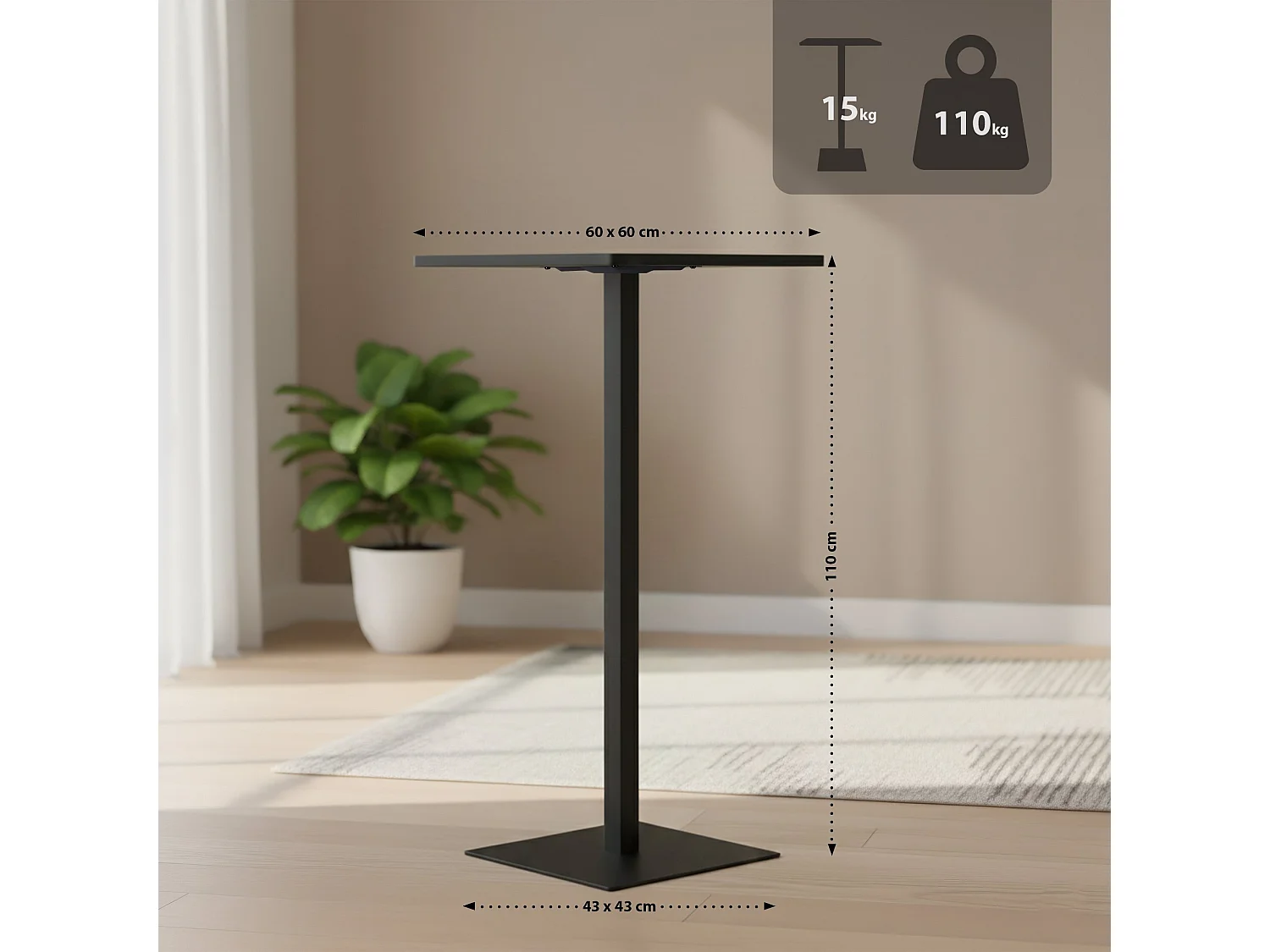 Table haute - carré - Bois - 60 x 60 cm - Noir / Noir - Sharon