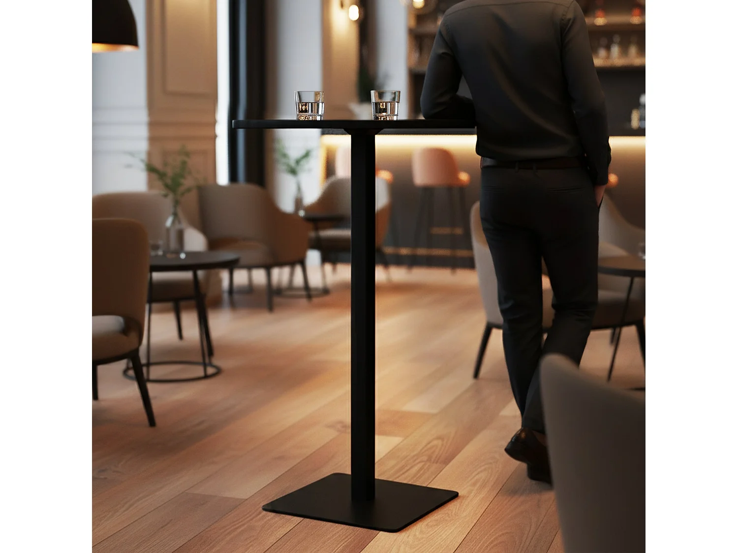 Table haute - carré - Bois - 60 x 60 cm - Noir / Noir - Sharon