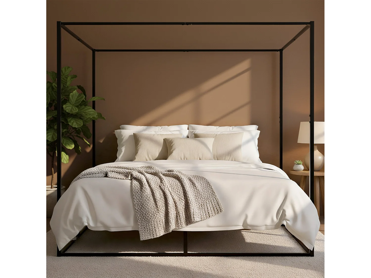 Lit en métal - Métal - 200 x 200 cm - Noir - Batoni