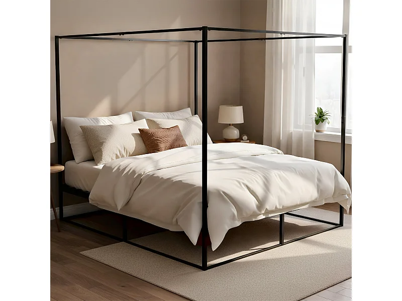 Lit en métal - Métal - 200 x 200 cm - Noir - Batoni