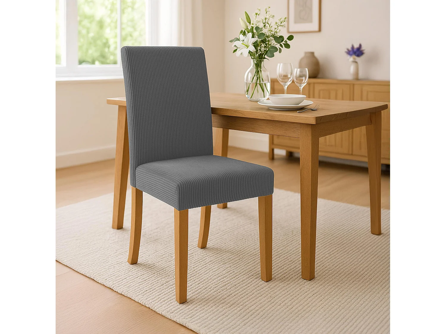 Lot de 2  chaise salle à manger - Cordon & Antique clair - Gris - Ina