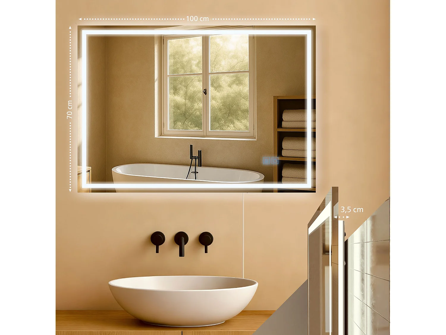 Miroir mural - carré - Verre - 100 x 3.5 cm - Verre clair - Jaffrey