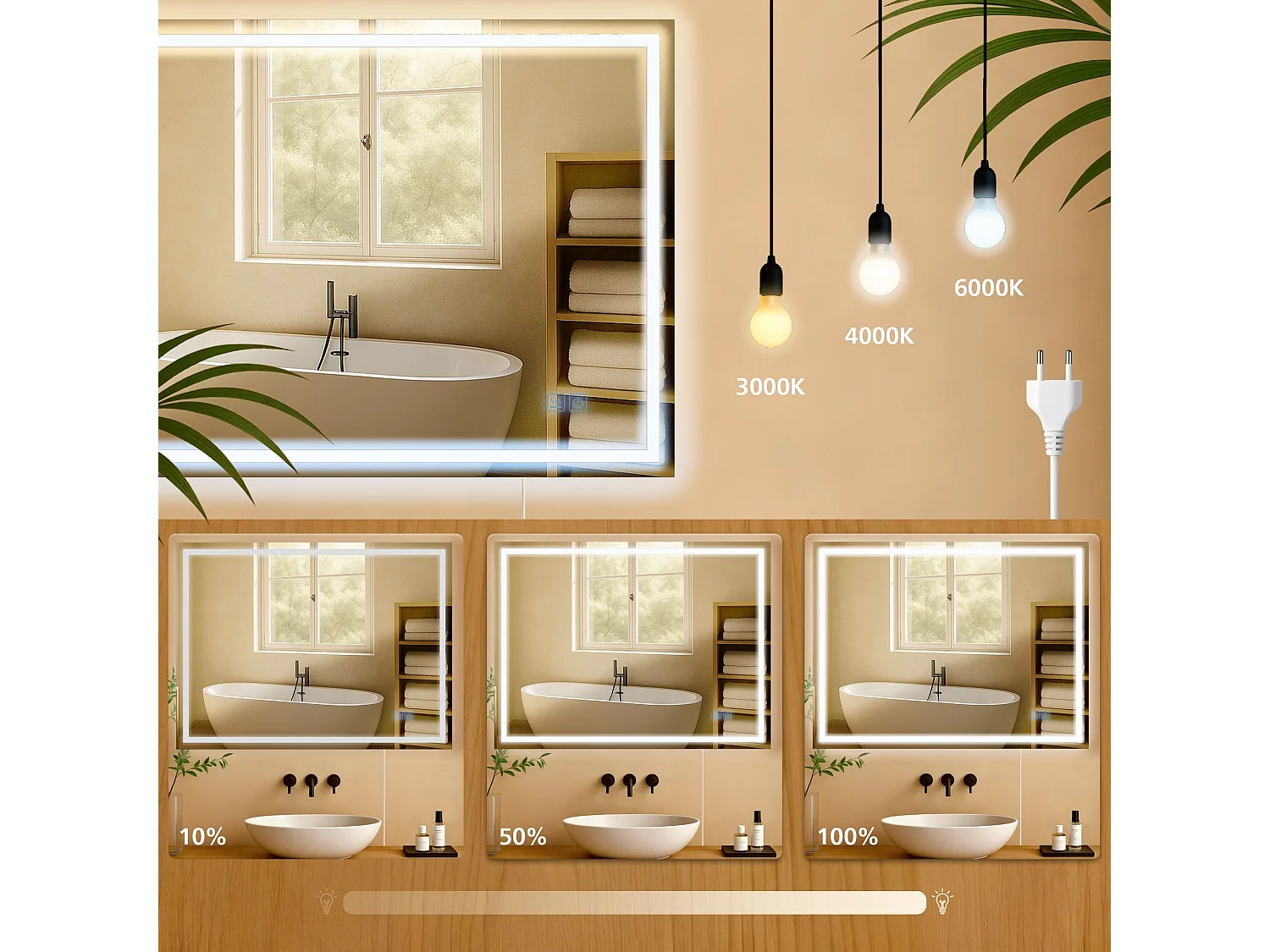 Miroir mural - carré - Verre - 100 x 3.5 cm - Verre clair - Jaffrey