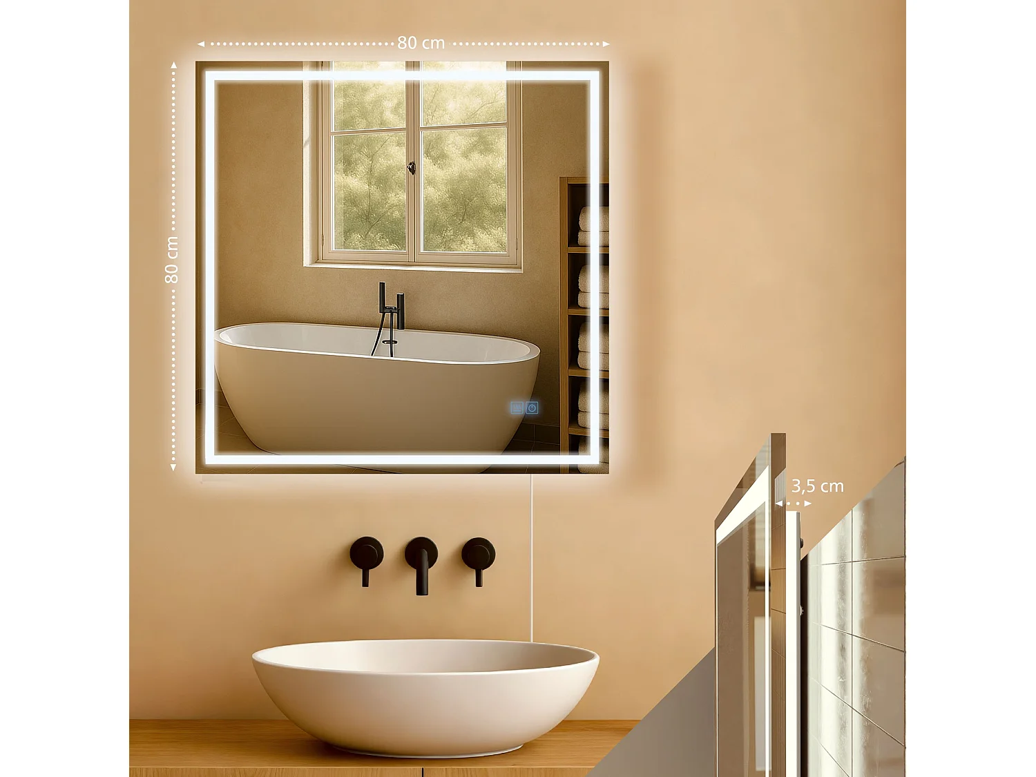 Miroir mural - carré - Verre - 80 x 3.5 cm - Verre clair - Jaffrey