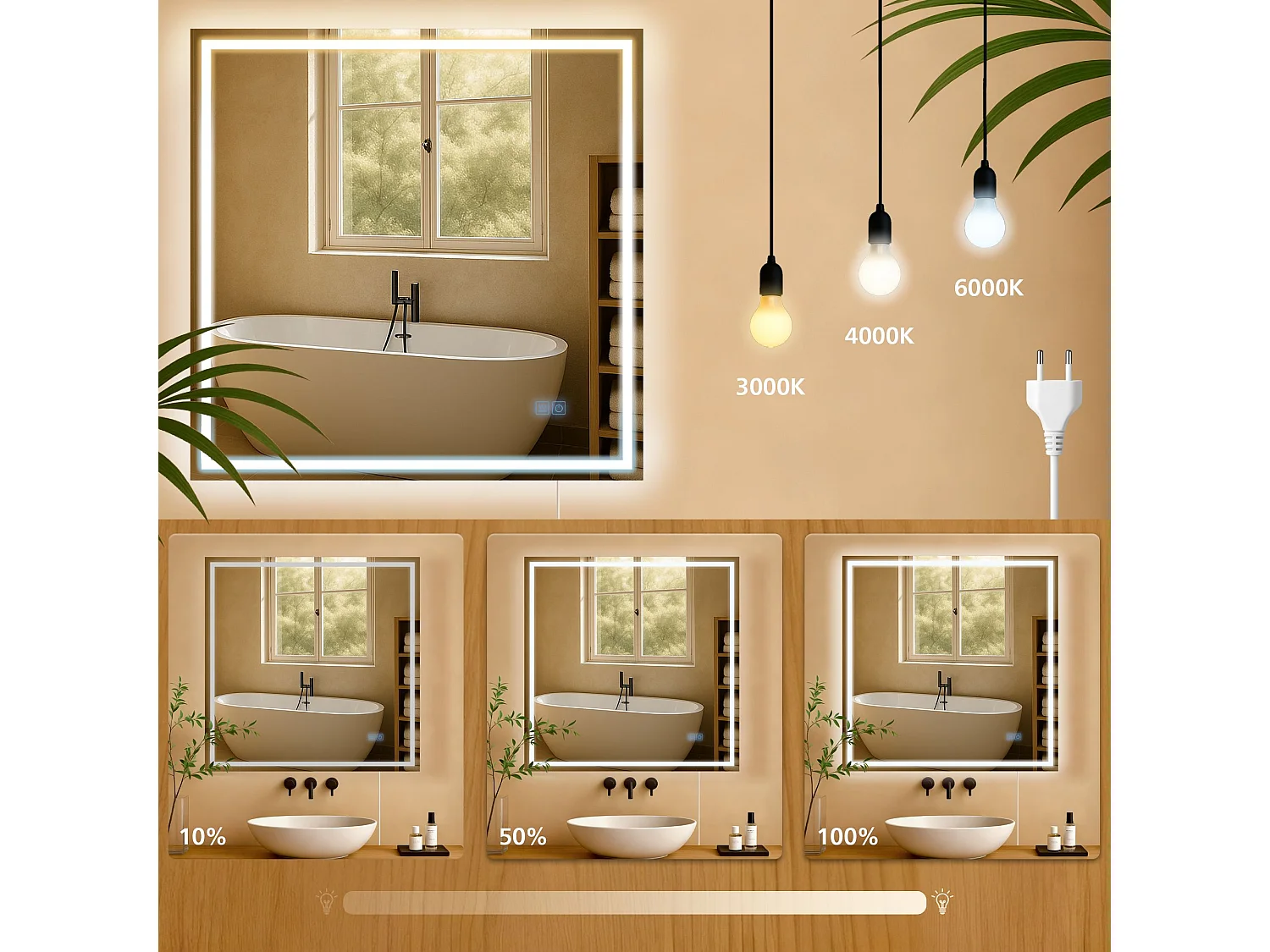 Miroir mural - carré - Verre - 80 x 3.5 cm - Verre clair - Jaffrey